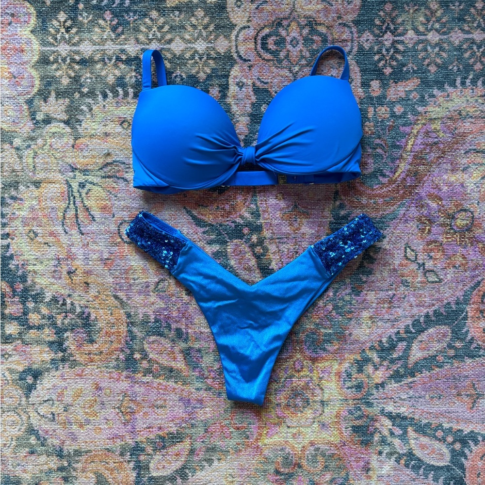 Brand New Calzedonia Royal Blue Sequin Bikini Set